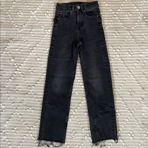 High Waisted Straight Leg Raw Hem Jeans